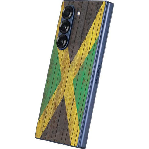 Jamaican Flag Dark Wood Galaxy Z Fold6 Skin